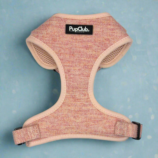 Adjustable dog harness - pink tweed - Pupclub Couture