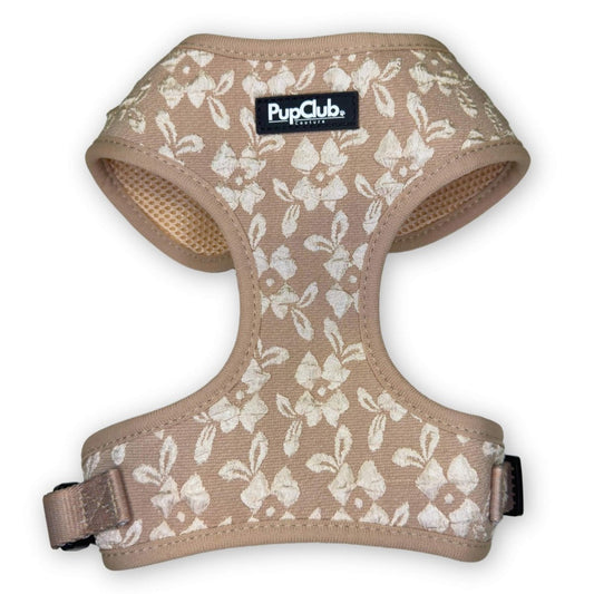 adjustable dog harness toffee latte petals front - PupClub Couture