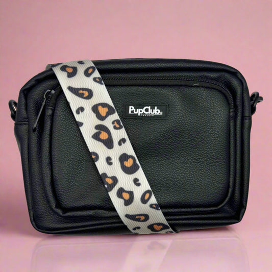 crossbody dog walking bag - black vegan leather - PupClub Couture