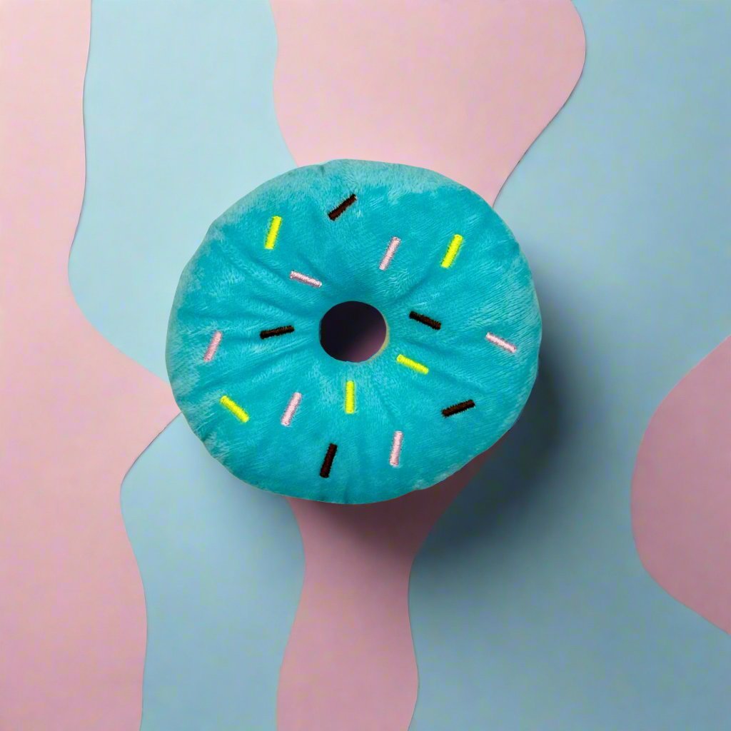 doughnut plush squeak dog toy - blue - pupclub couture