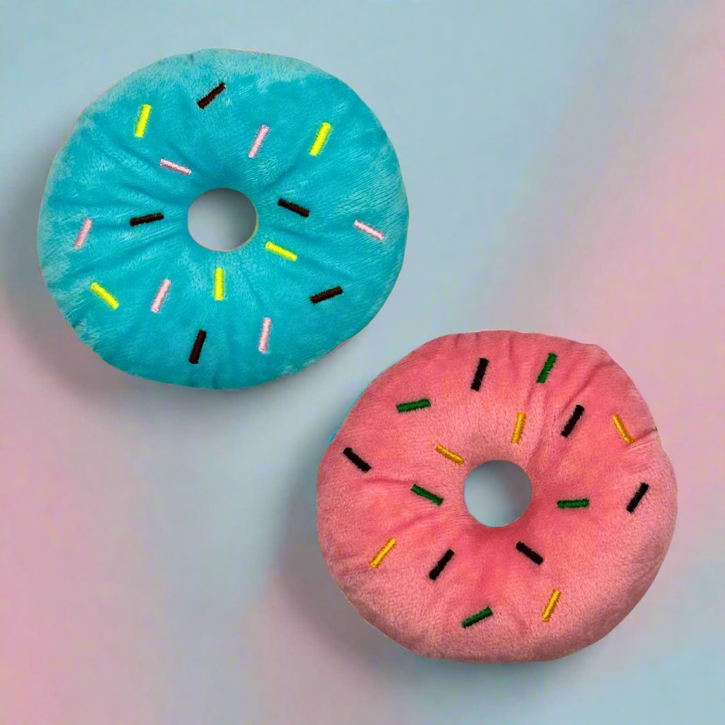 doughnut plush squeak dog toy - blue & pink - pupclub couture